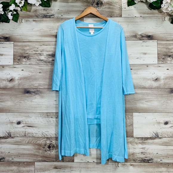 Chico's size 1 (M/8) blue knit tunic cardigan & top 2 piece set coastal lounge - Picture 1 of 16
